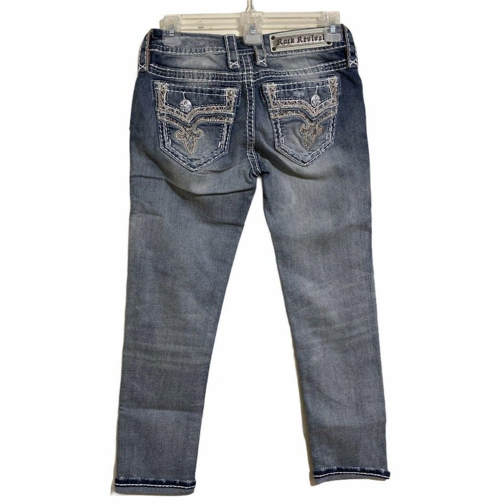 Rock Revival Jeans Sz 24 Embroidered Cropped Skinn - Picture 7 of 10